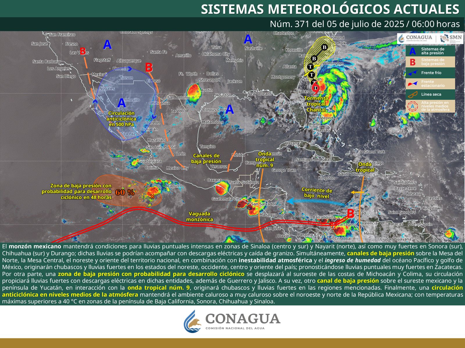 Continuarán lluvias dispersas por Onda Tropical número 9 y Vaguada Monzónica en Oaxaca