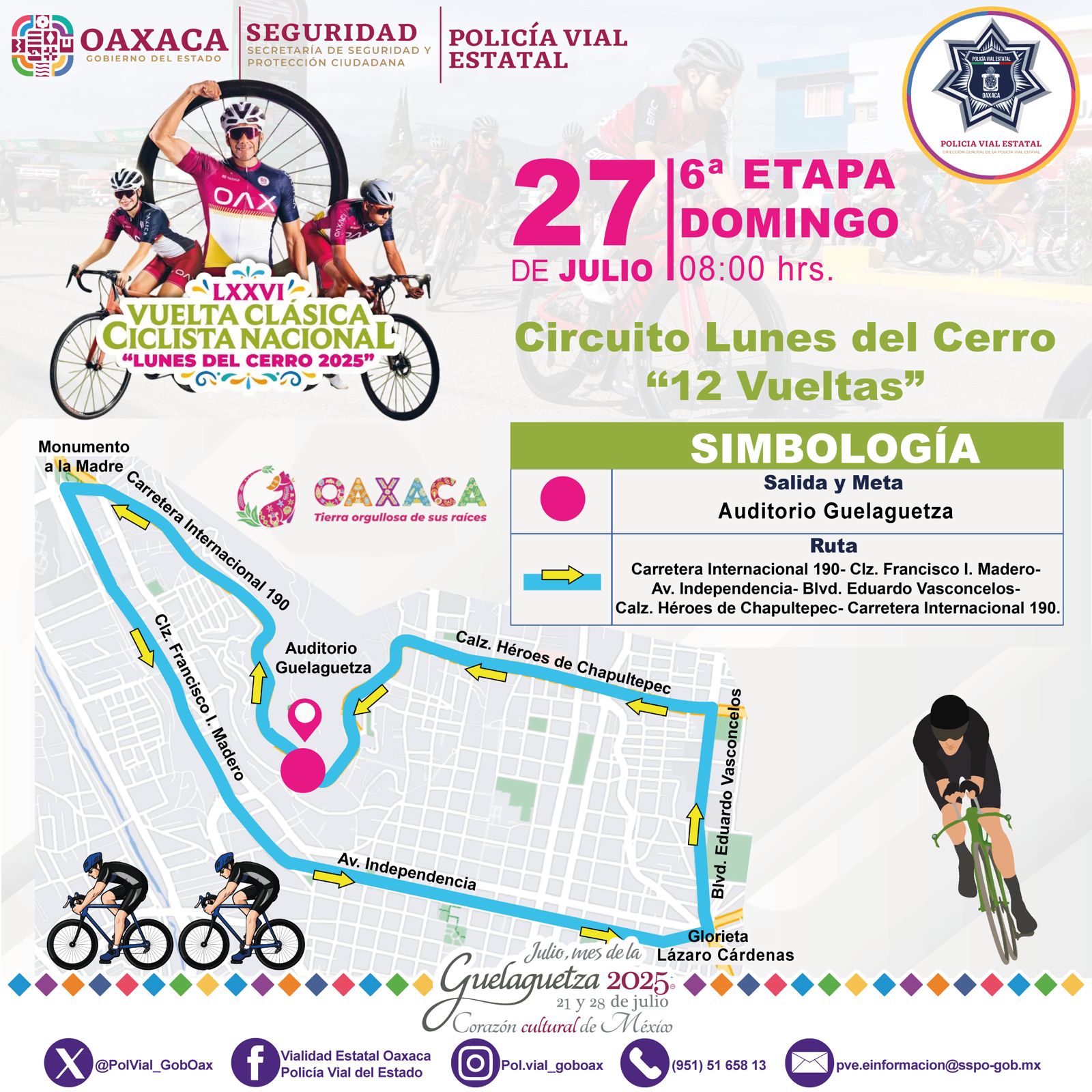 Implementará Policía Vial Estatal dispositivo por Vuelta Ciclista “Lunes del Cerro 2025”