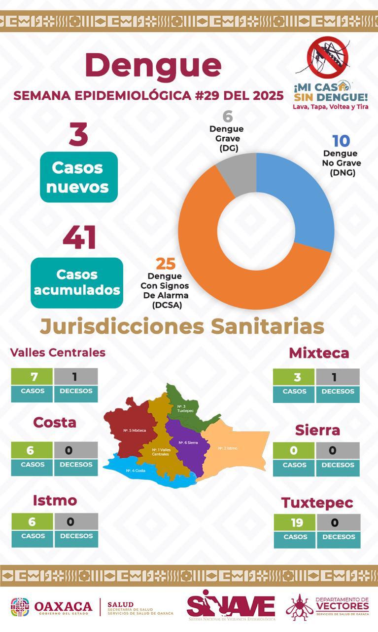 Refuerza SSO recomendaciones contra el dengue; Confirma 41 casos acumulados en Oaxaca