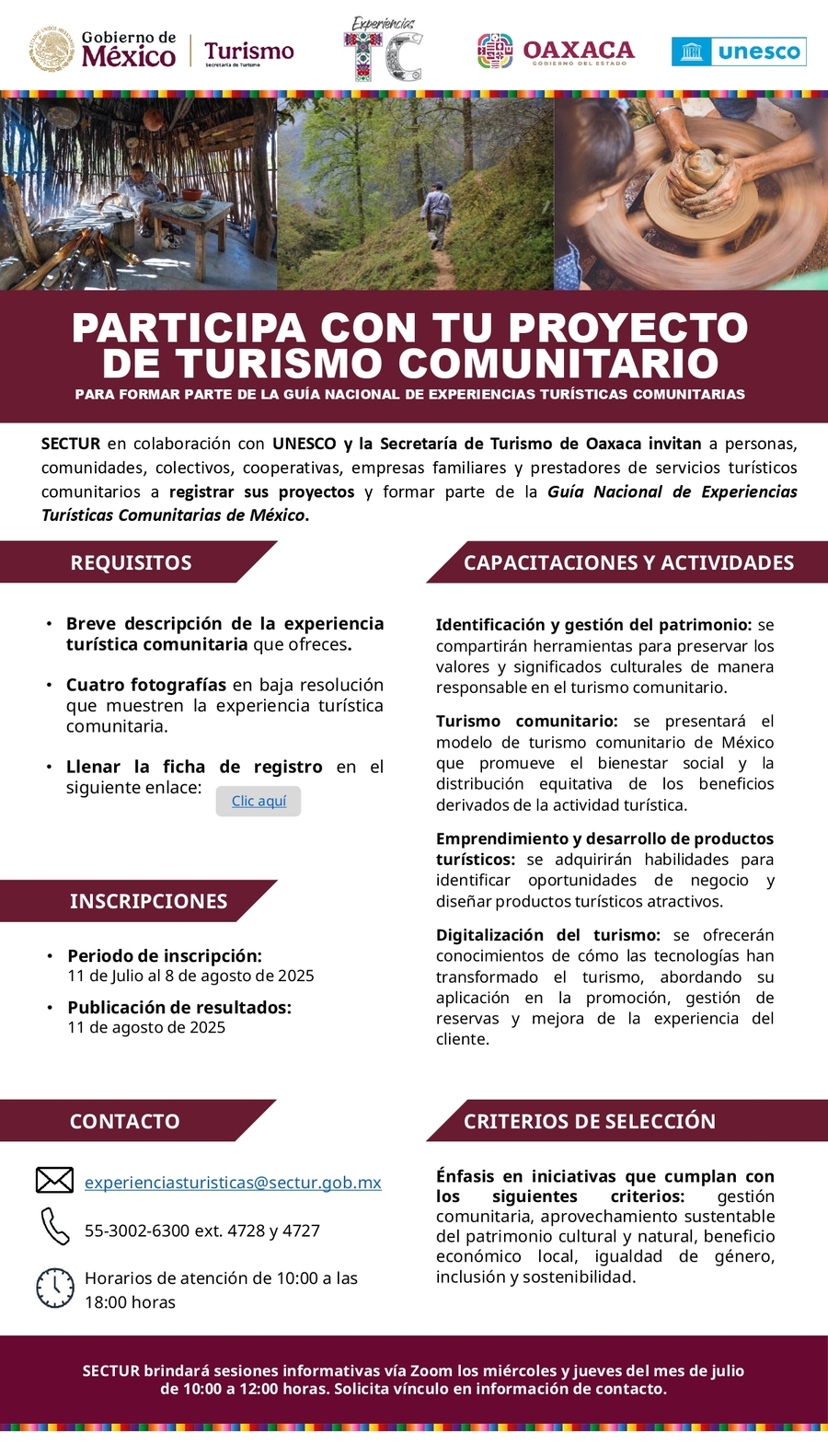 Convoca Sectur-Oaxaca a registrar proyectos para la Guía Nacional de Experiencias Turísticas Comunitarias