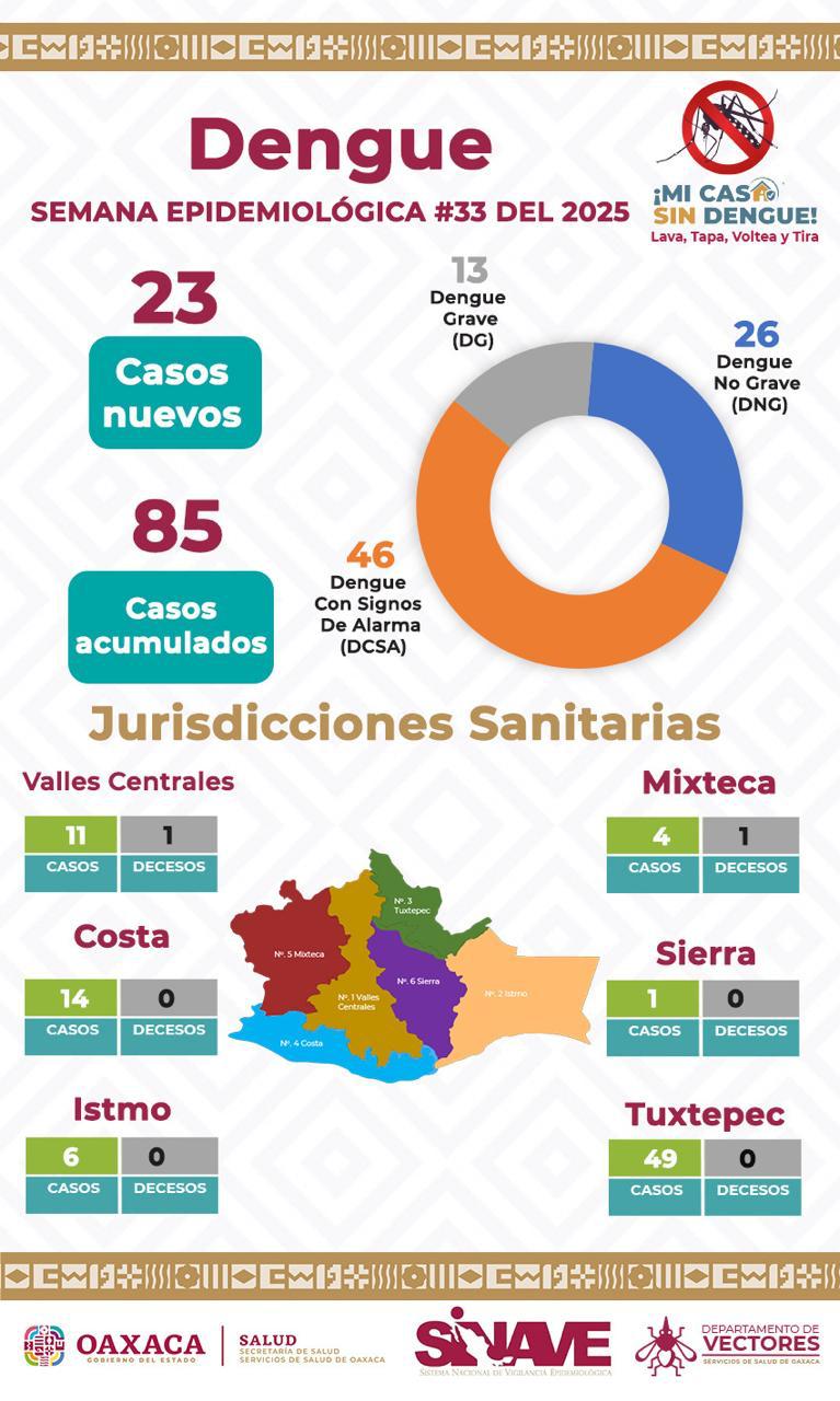Logra Oaxaca reducir en 97% los casos de dengue, en comparación al 2024: SSO