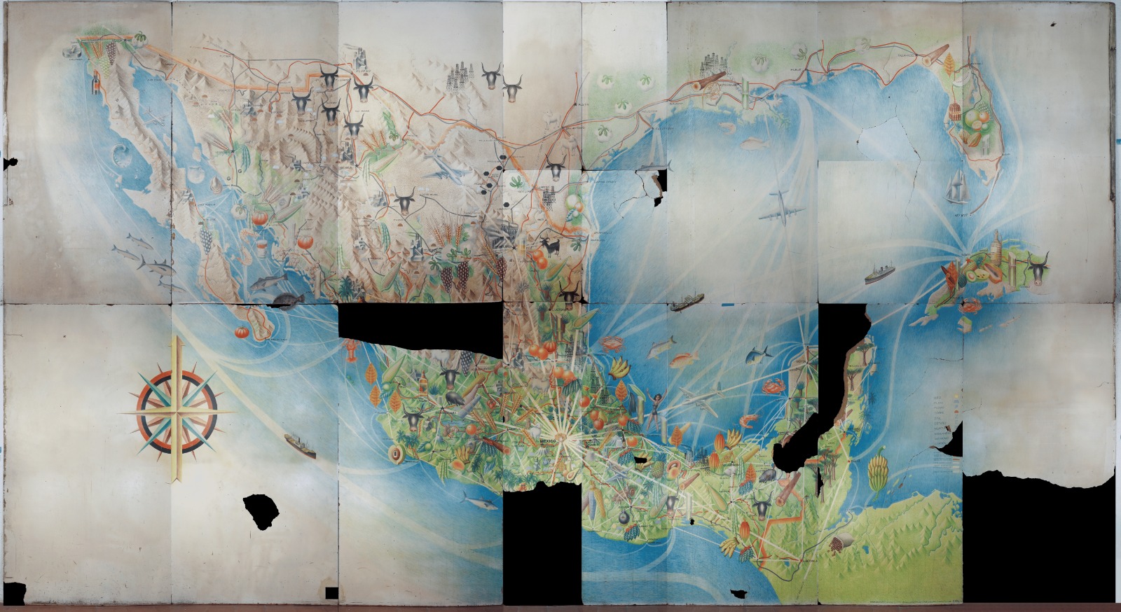 Restaura Inbal el mural Mapa de Producción de la República Mexicana de Miguel Covarrubias
