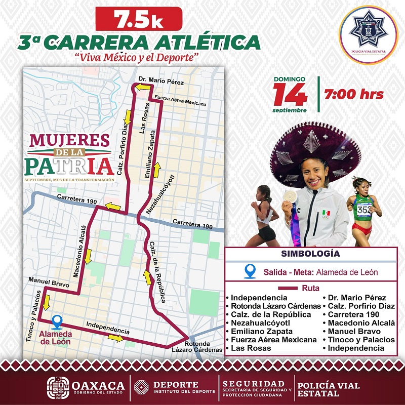 Anuncia Policía Vial Estatal dispositivo para este domingo por Carrera Atlética ¡Viva México y el Deporte 2025!