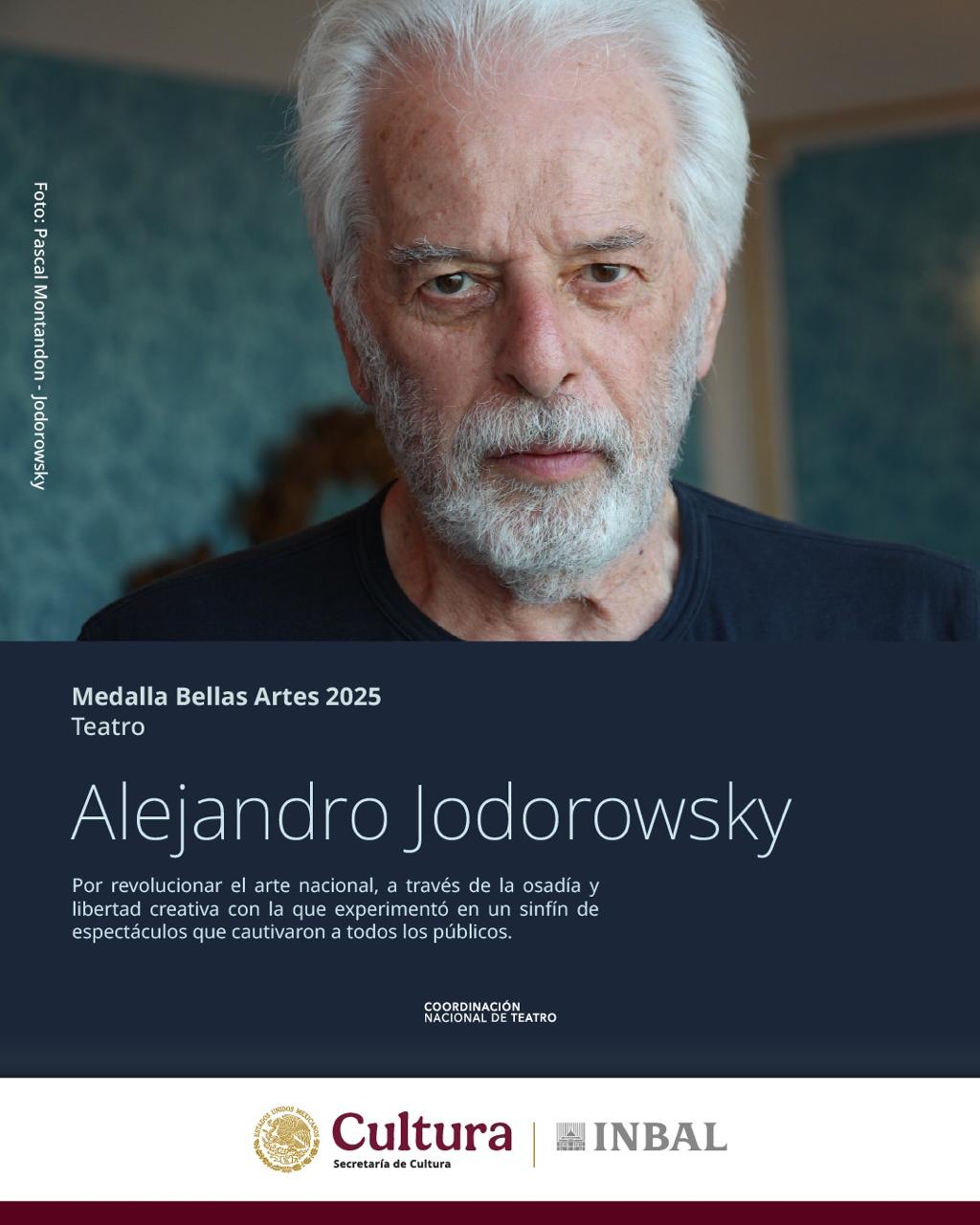 “México es un país sagrado”: Jodorowsky; Recibe Medalla Bellas Artes 2025, en la disciplina de Teatro