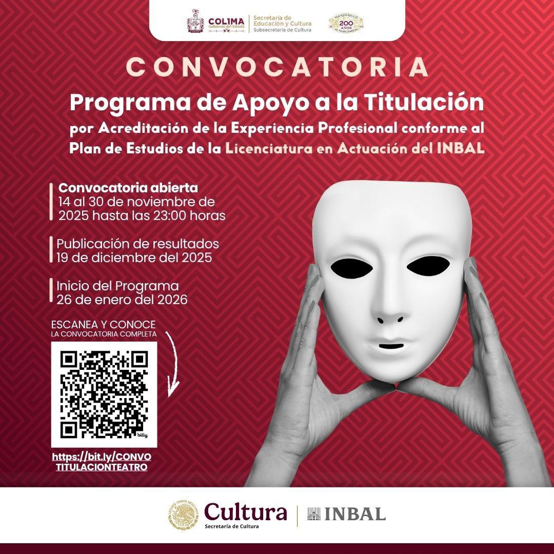 Abren Inbal y Cultura Colima convocatoria para titulación por trayectoria profesional para profesionales del teatro