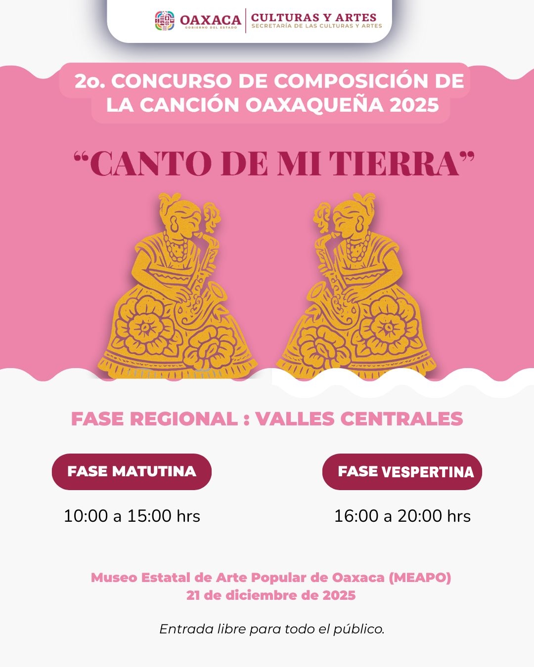 Realizará Gobierno de Oaxaca fase regional Valles Centrales de Segundo Concurso “Canto de mi tierra” 2025