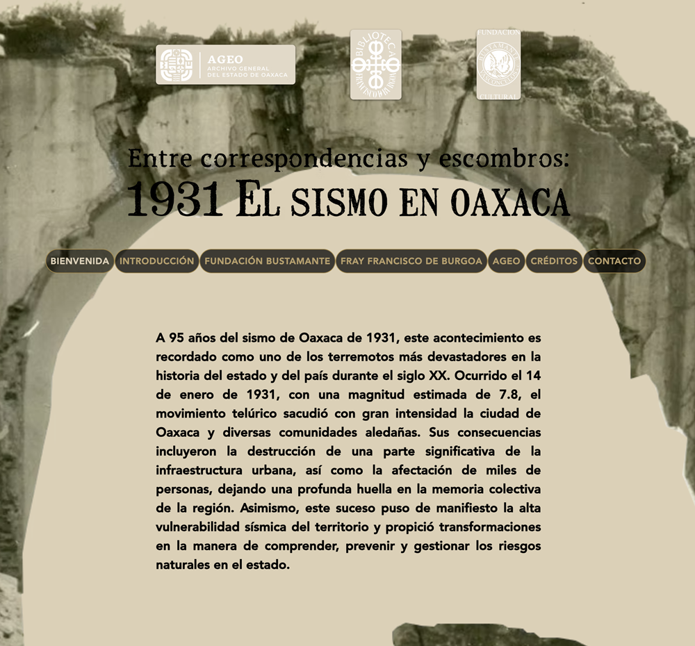 Presenta AGEO exposición digital “Entre correspondencias y escombros. El sismo de 1931 en Oaxaca”
