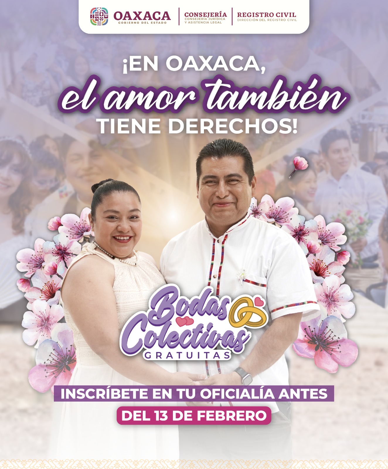Lanza Gobierno de Oaxaca programa de Bodas Colectivas 2026 para brindar certeza jurídica al matrimonio