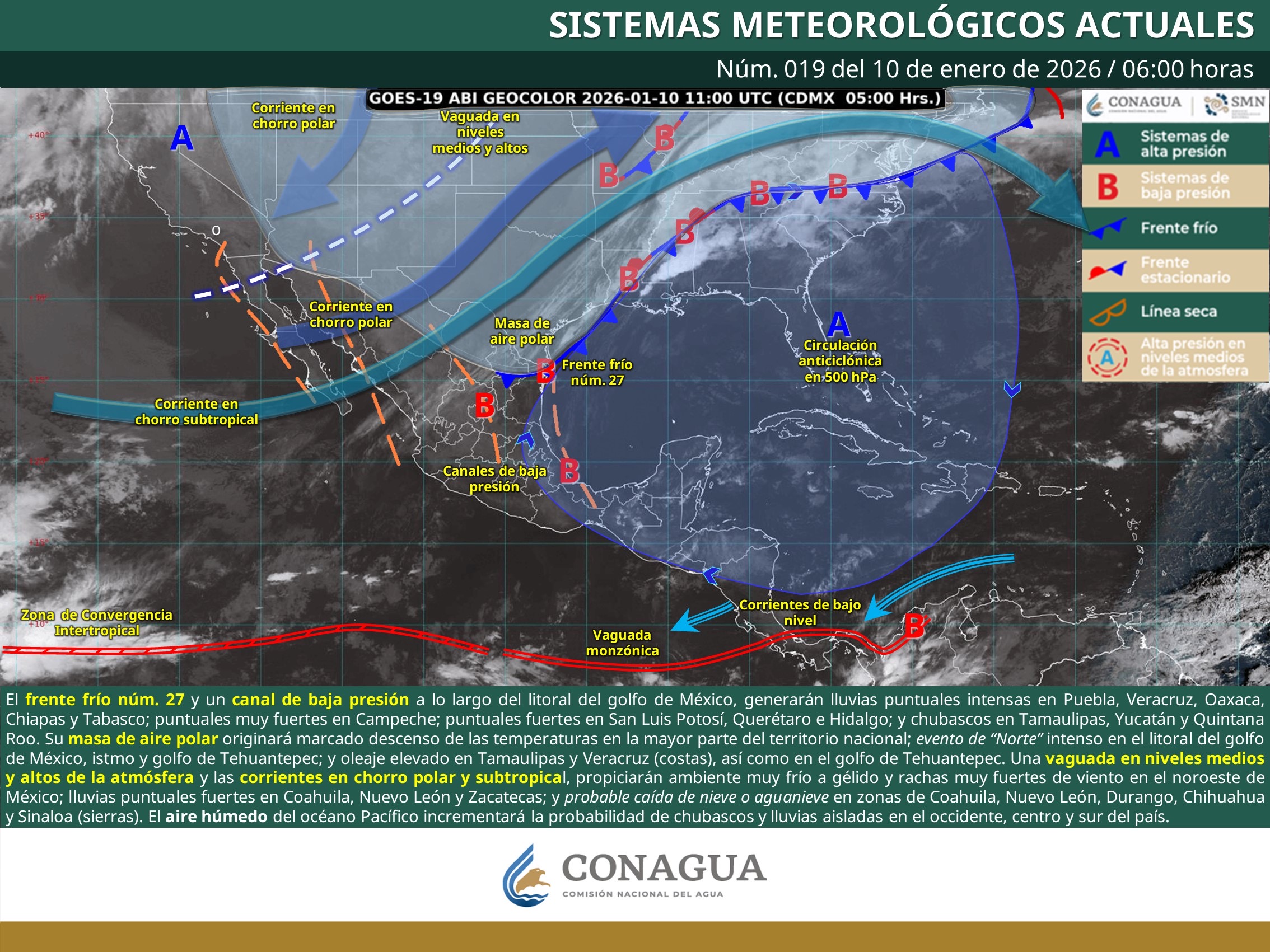 Dejará Frente Frío 27 lluvias fuertes, evento de norte y ambiente fresco