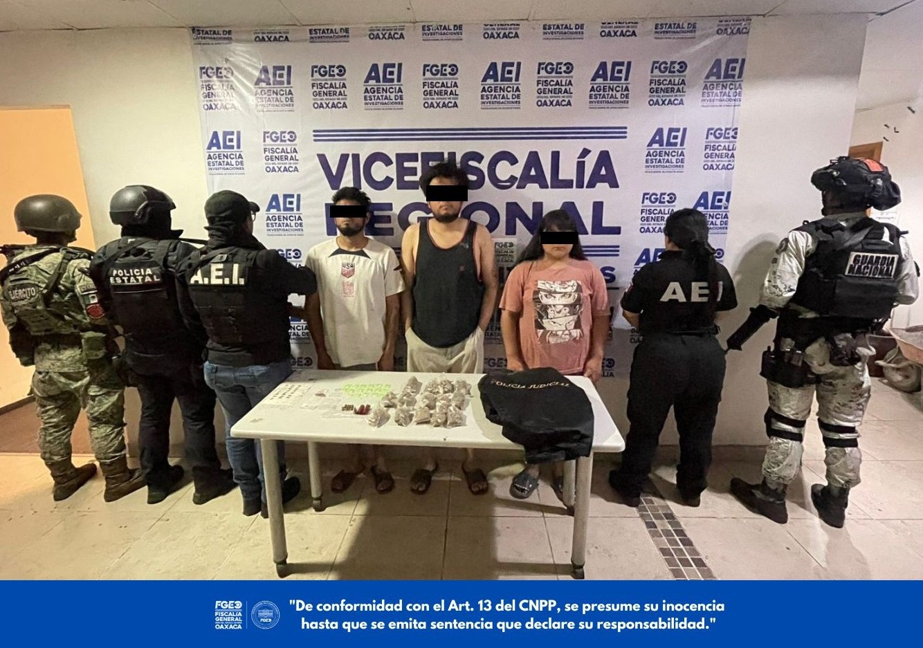 Detienen a tres personas y aseguran motocicletas con reporte de robo y drogas durante cateo en Valdeflores, Oaxaca: FGEO
