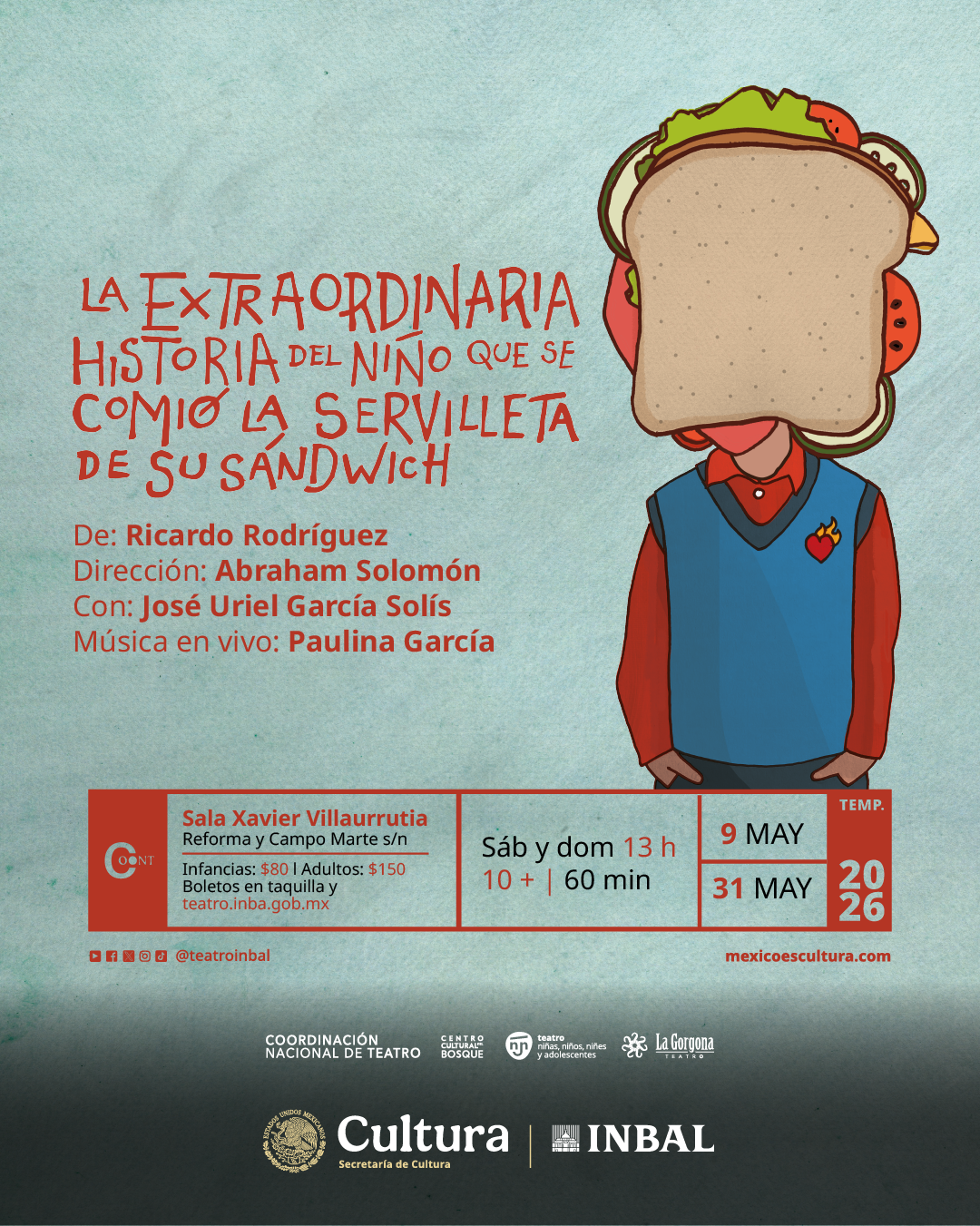 llega la extraordinaria historia del niño que se comió la servilleta de su sandwich al Centro Cultural del Bosque