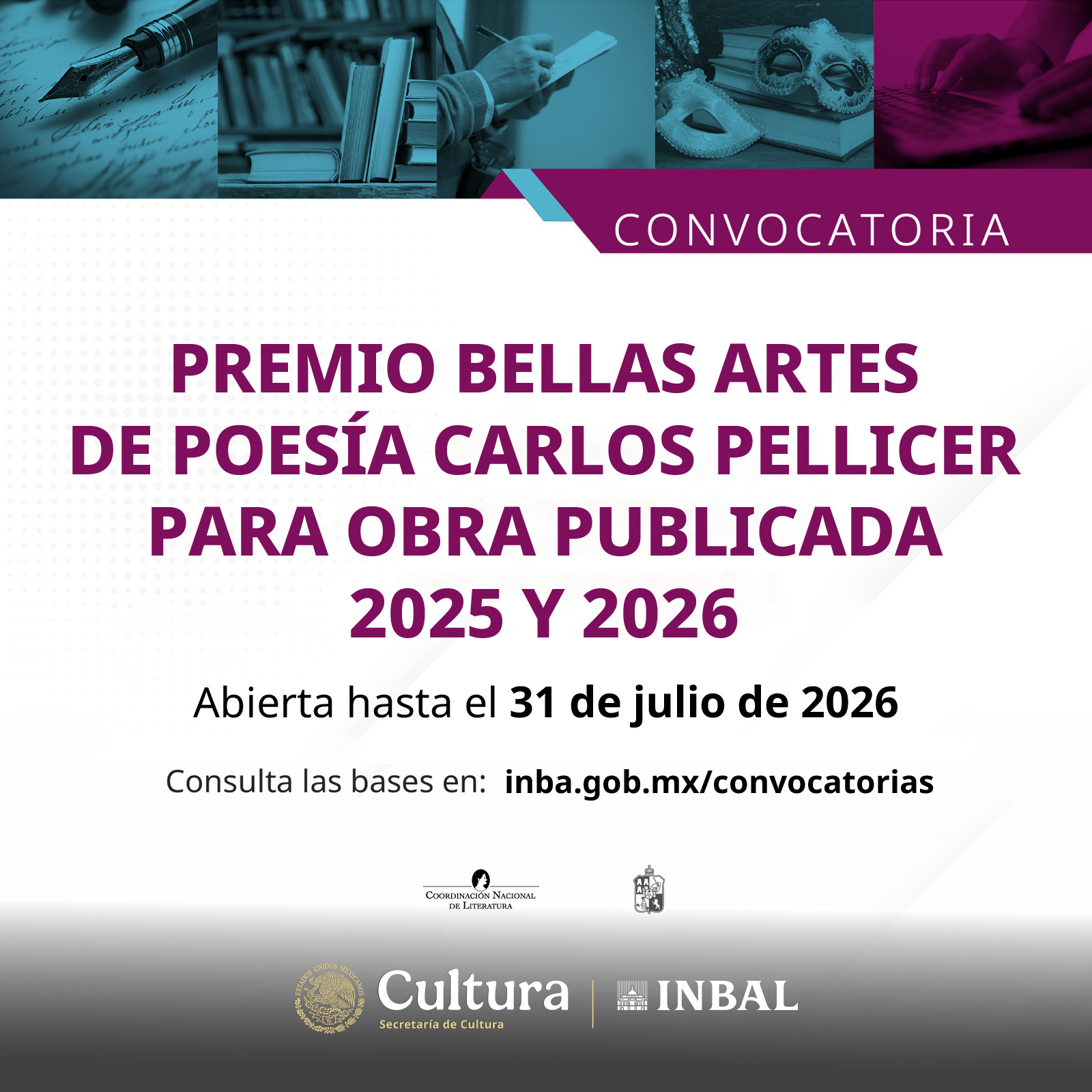 Abre convocatoria para el Premio Bellas Artes de Poesía Carlos Pellicer para Obra Publicada 2025 y 2026
