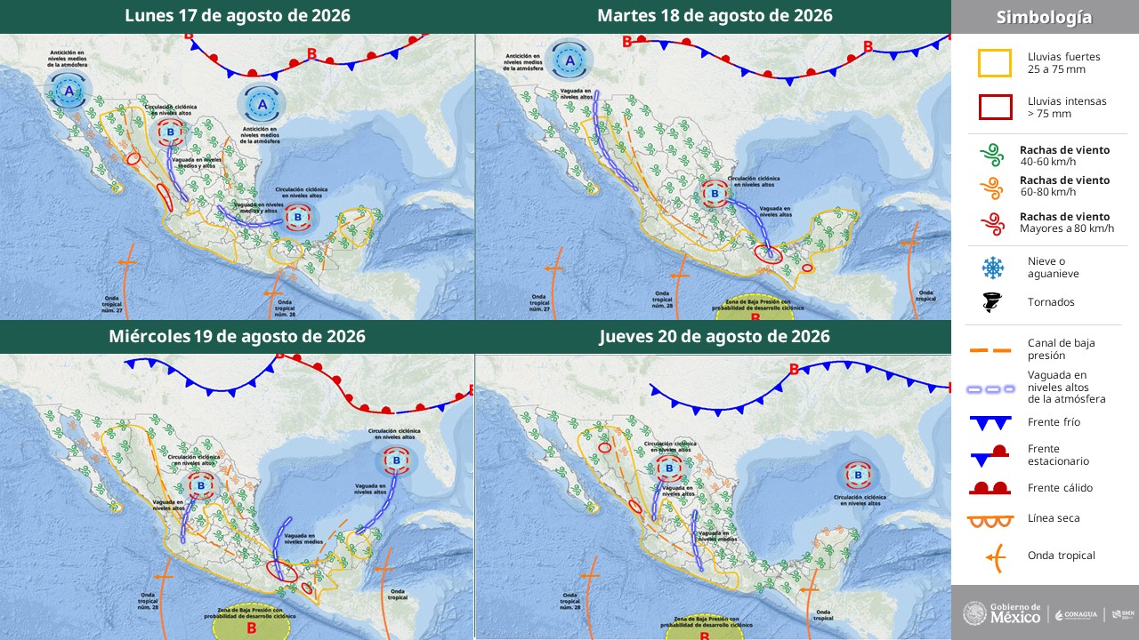 Pronostican lluvias intensas en regiones de Michoacán y muy fuertes en ocho estados más del país