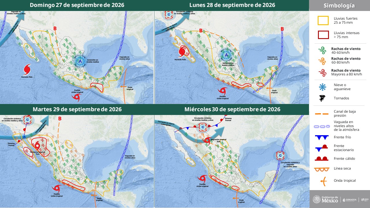 Se prevén, para las próximas horas, chubascos y oleaje de 2.5 a 3.5 m en Baja California Sur, debido al Huracán “Polo”