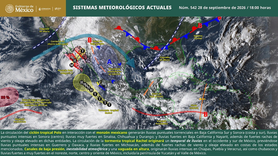 Mantiene Huracán “Polo” su desplazamiento hacia Baja California Sur; se prevé que impacte esta noche