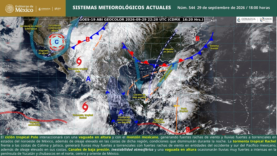 Mantiene “Rachel” lluvias torrenciales, vientos fuertes y oleaje elevado