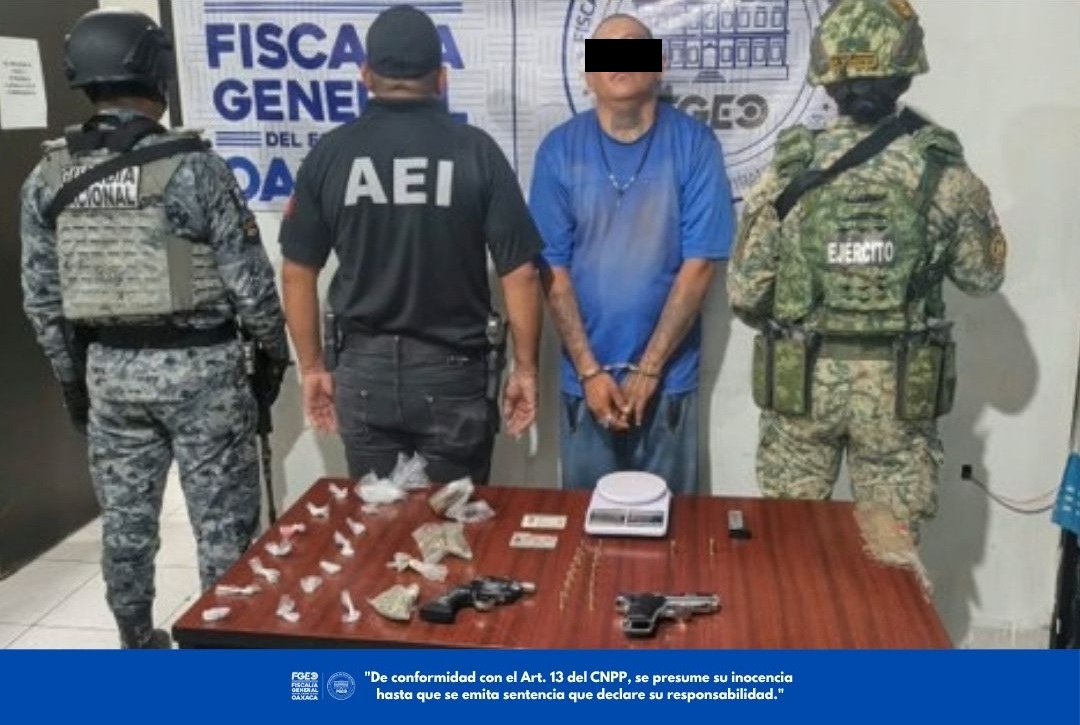 Aseguran drogas y armas durante cateo en Guelavía, Oaxaca; Una persona detenida: FGEO