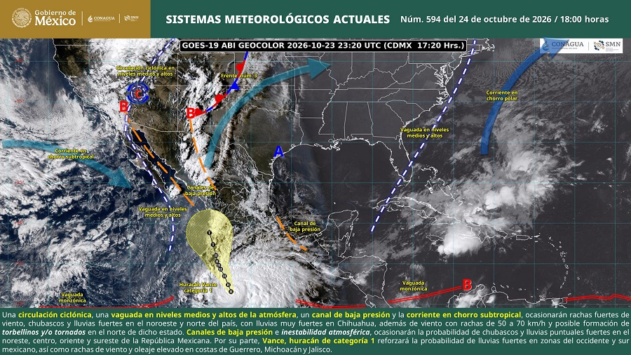 Huracán “Vance”, categoría 2 en la escala Saffir-Simpson; Se pronostican lluvias muy fuertes en zonas de Chihuahua