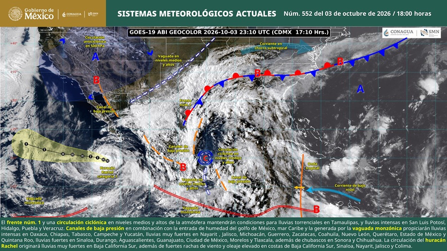 “Rachel” continúa como Huracán categoría 1 alejándose lentamente de México