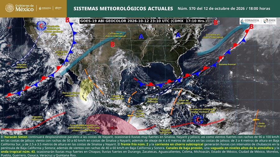Continúa “Simón” como Huracán categoría 2 en la escala Saffir-Simpson